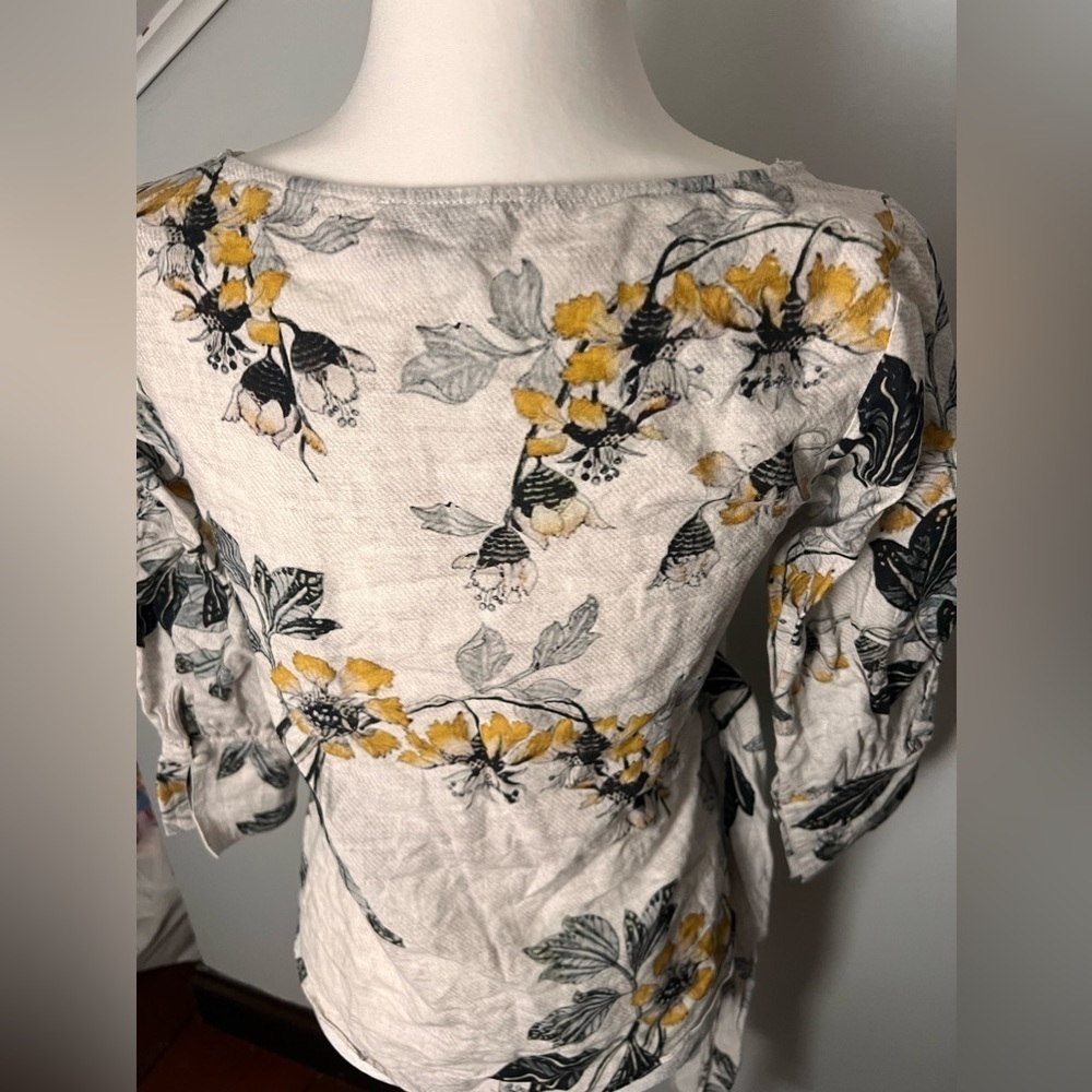 Once was Australian brand cream white yellow blue wrap top linen - Picture 5 of 9